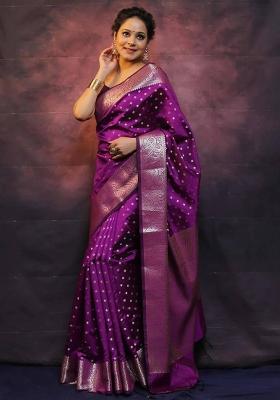 Purple Zari Weaving Silk Saree Set