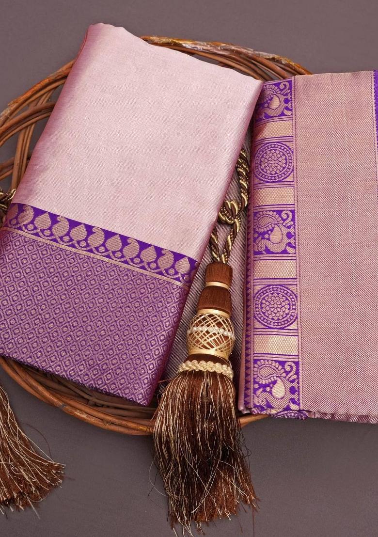 Cream Zari Weaving Silk Saree Set - Indya