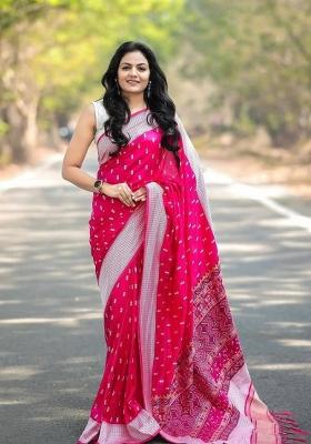Pink Zari Weaving Silk Saree Set