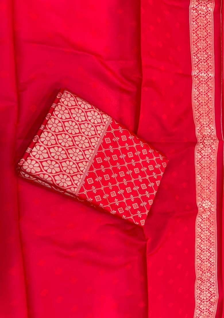 Red Zari Weaving Silk Saree Set for Diwali and Festive Wear - Indya