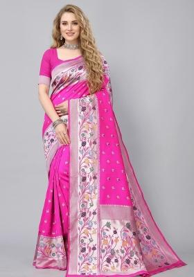 Pink Zari Weaving Silk Saree Set