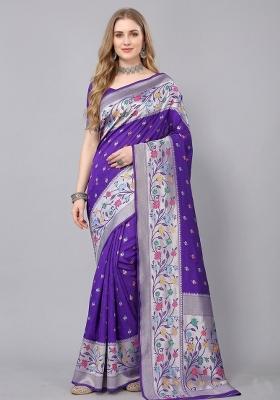 Purple Zari Weaving Silk Saree Set