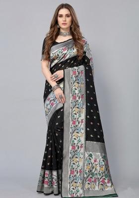 Black Zari Weaving Silk Saree Set