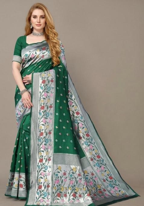 Green Zari Weaving Silk Saree Set