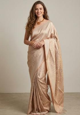Cream Zari Weaving Silk Saree Set