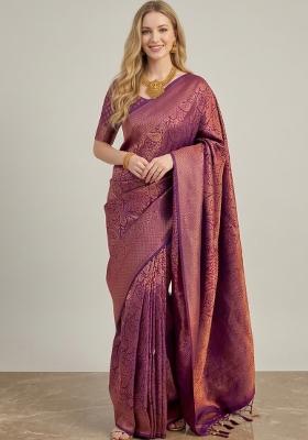 Magenta Zari Weaving Silk Saree Set
