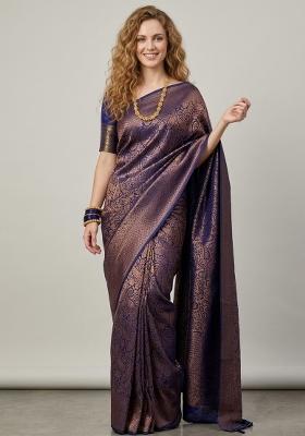 Blue Zari Weaving Silk Saree Set