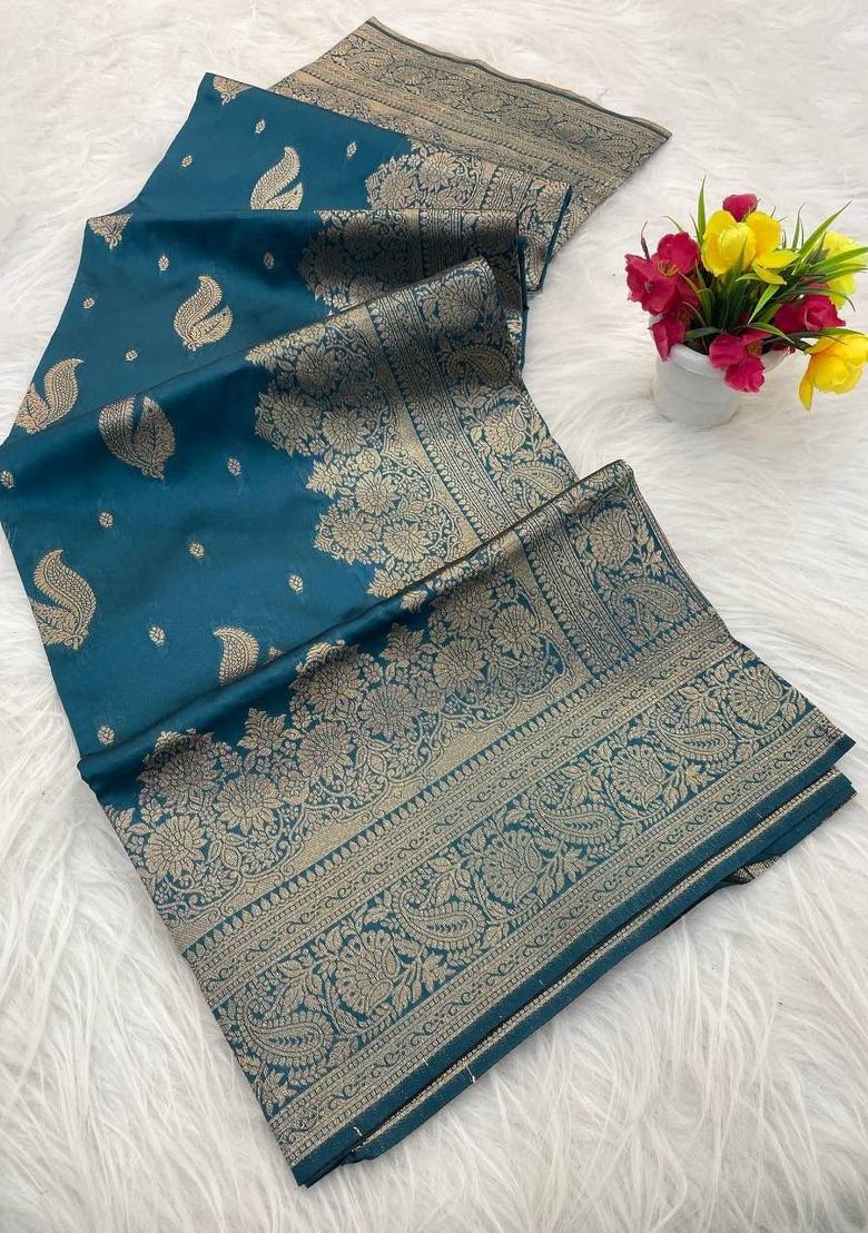 Rama Zari Weaving Banarasi Saree Set - Indya