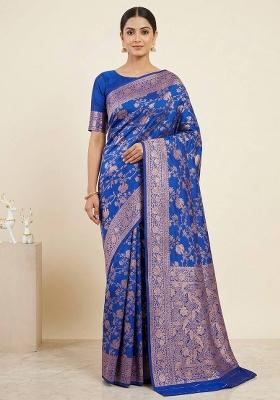 Blue Zari Weaving Silk Saree Set