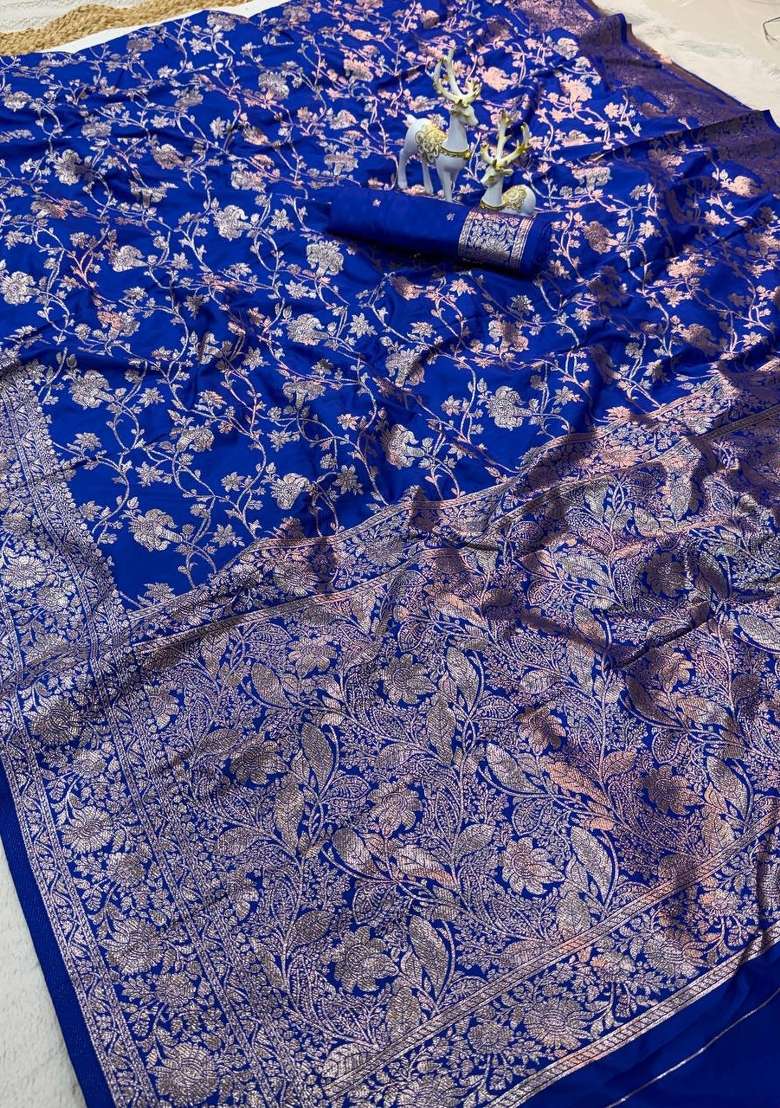 Blue Zari Weaving Silk Saree Set for Diwali | Wedding & Festive Wear - Indya