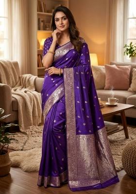 Blue Zari Weaving Banarasi Saree Set