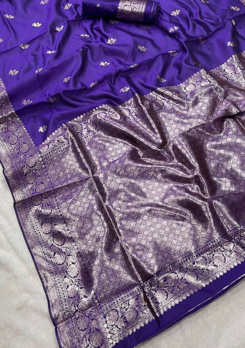 Blue Zari Weaving Banarasi Saree Set for Diwali | Wedding & Festive Wear - Indya