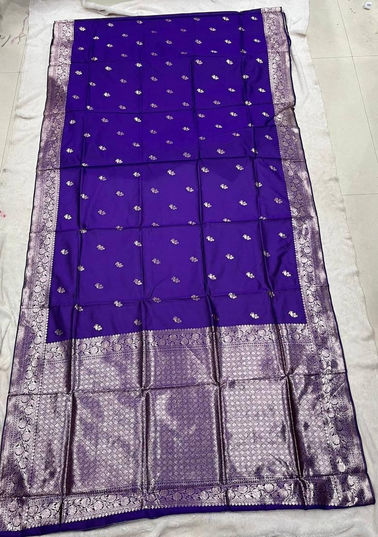 Blue Zari Weaving Banarasi Saree Set - Indya