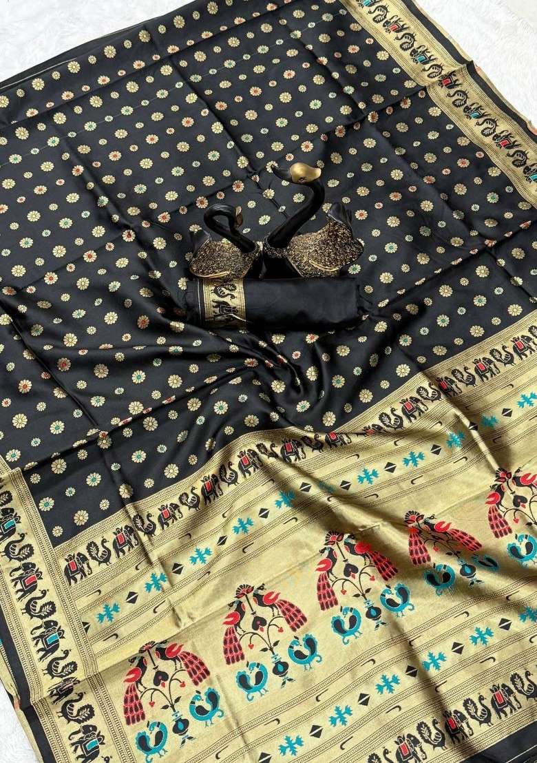 Black Zari Weaving Silk Saree Set for Diwali | Wedding & Festive Wear - Indya