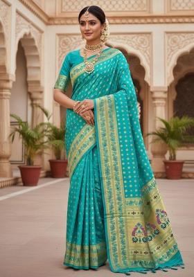 Light Blue Zari Weaving Silk Saree Set