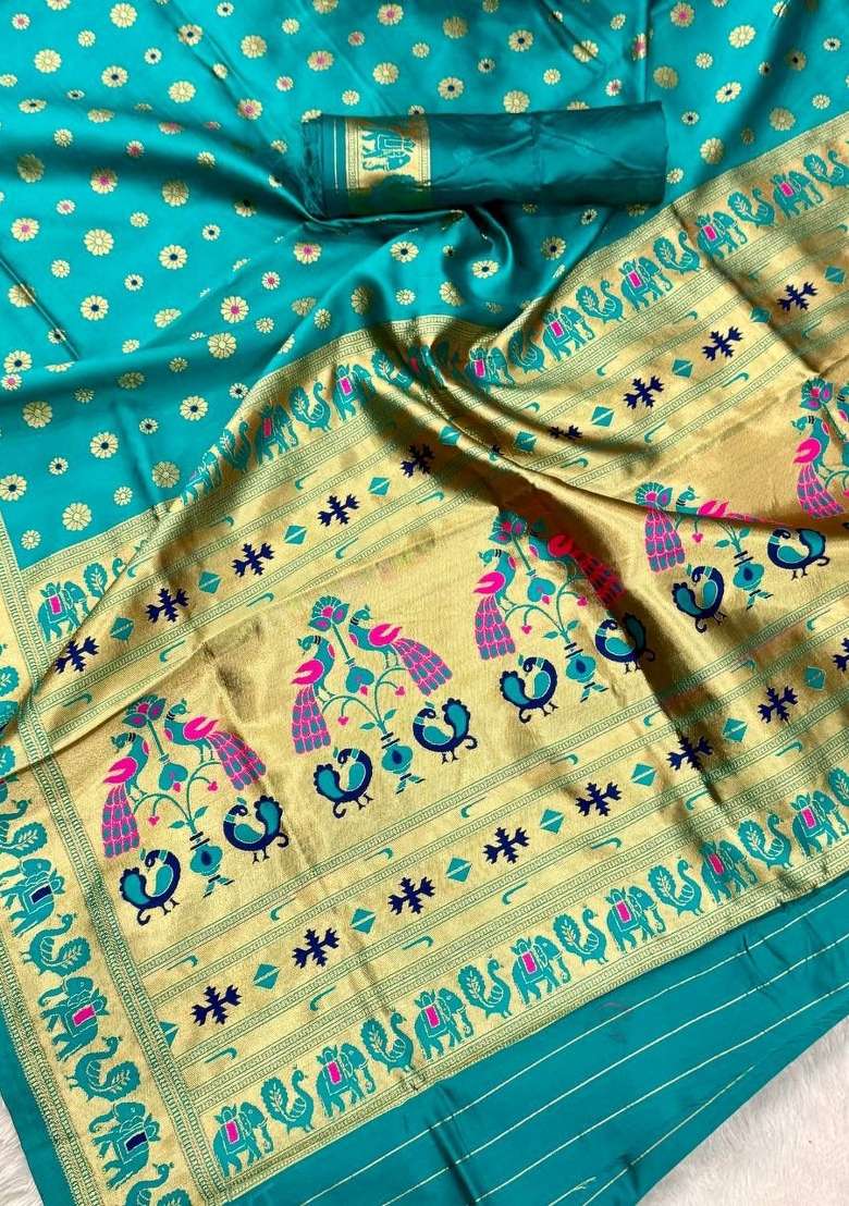 Light Blue Zari Weaving Silk Saree Set for Diwali | Wedding & Festive Wear - Indya