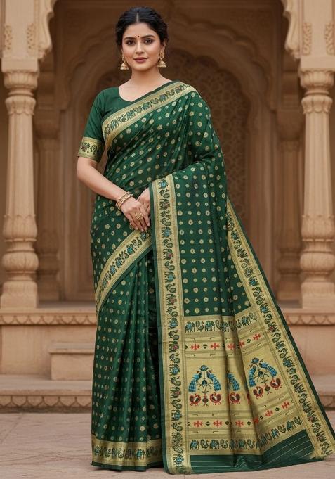 Green Zari Weaving Silk Saree Set