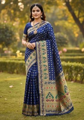 Blue Zari Weaving Silk Saree Set