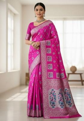 Pink Zari Weaving Silk Saree Set
