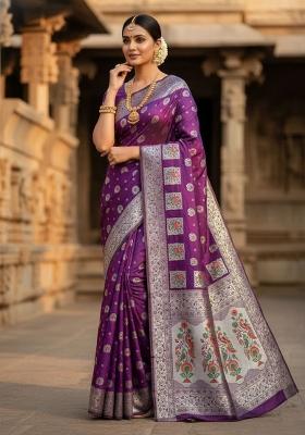 Purple Zari Weaving Silk Saree Set