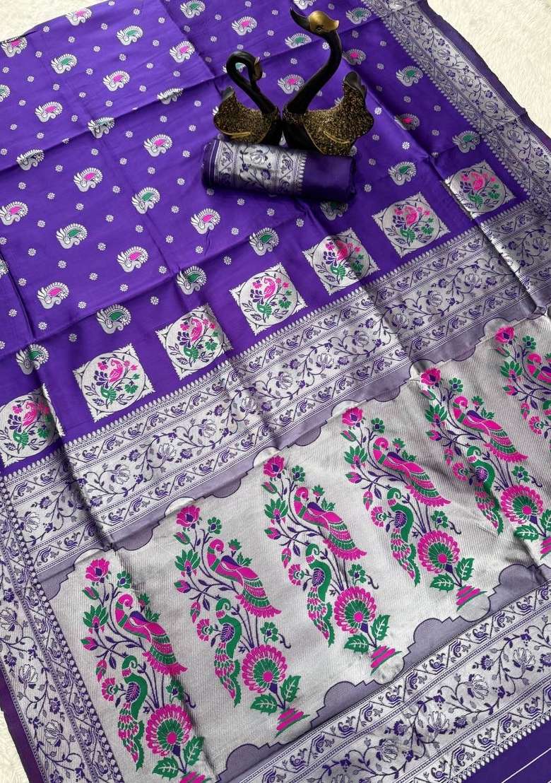 Royal Blue Zari Weaving Silk Saree Set for Diwali | Wedding & Festive Wear - Indya