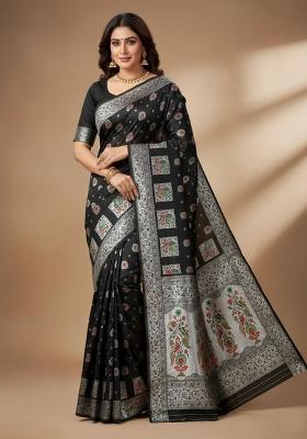 Black Zari Weaving Silk Saree Set