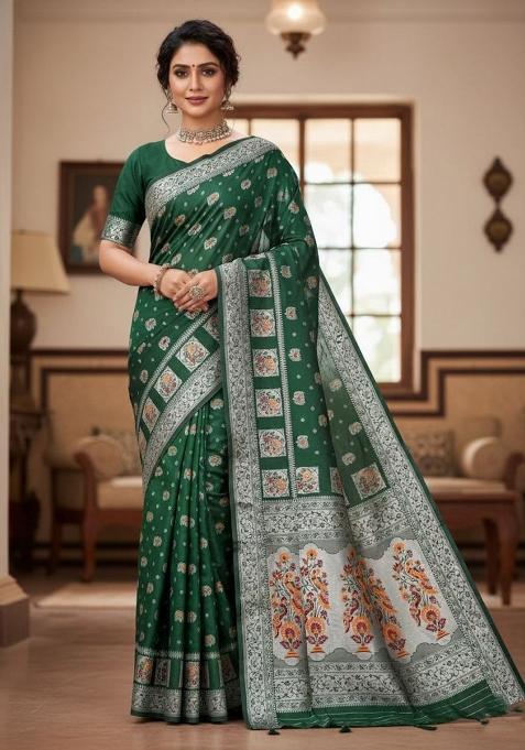 Green Zari Weaving Silk Saree Set