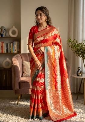 Multicolor Zari Weaving Banarasi Saree Set