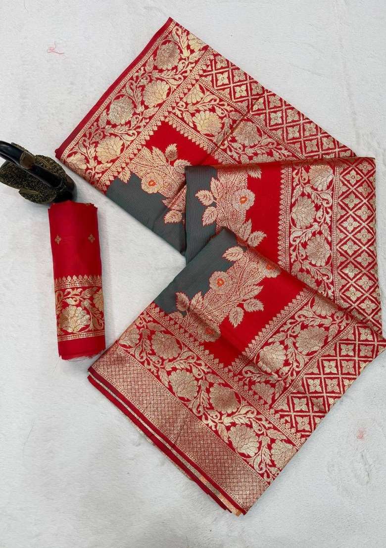 Multicolor Zari Weaving Banarasi Saree Set for Diwali | Wedding & Festive Wear - Indya