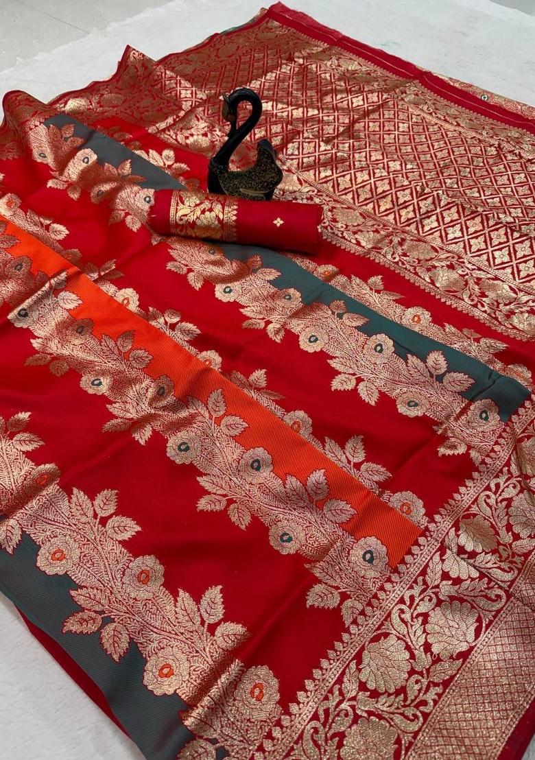 Multicolor Zari Weaving Banarasi Saree Set - Indya