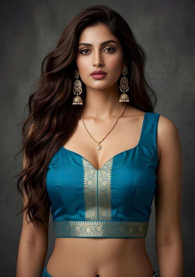 Light Blue Banarasi Saree Set with Zari Work for Diwali | Wedding & Festive Wear - Indya