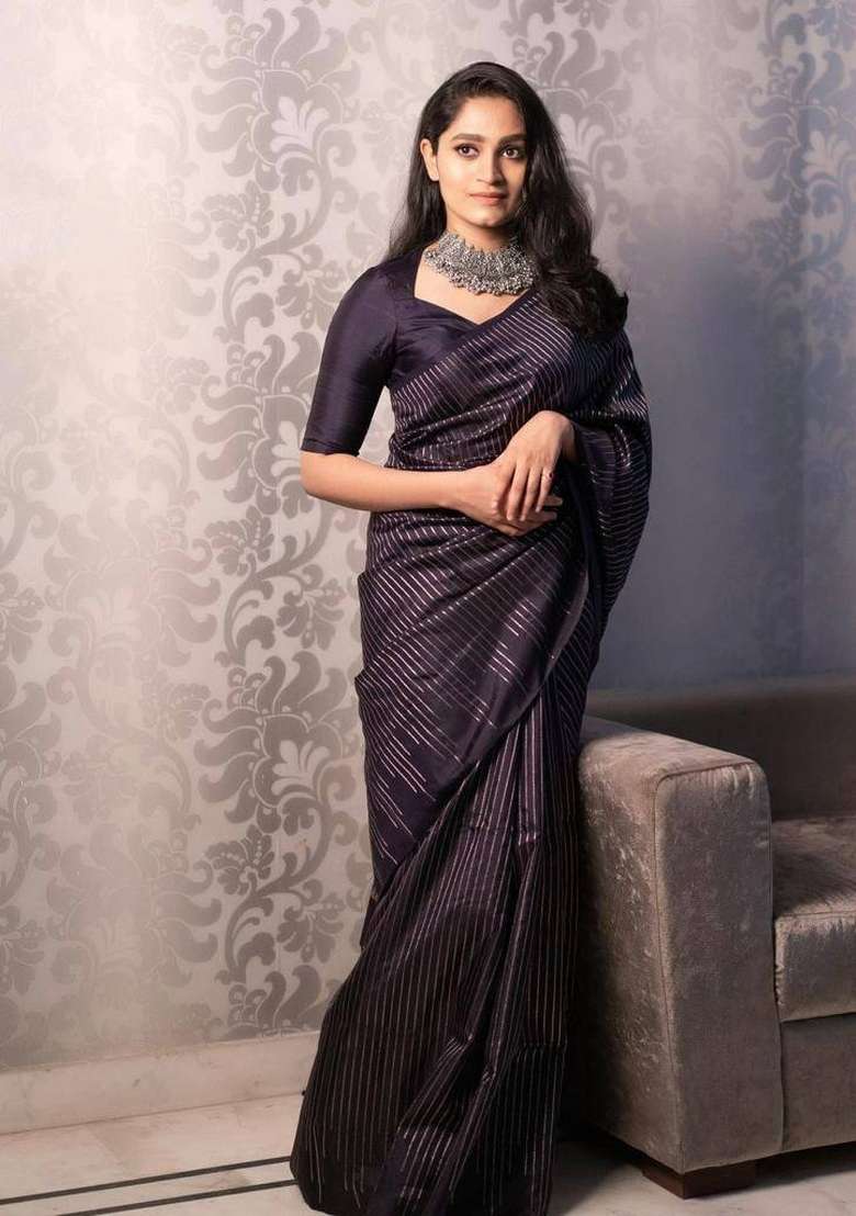 Black Zari Weaving Silk Saree Set for Diwali and Festive Wear - Indya