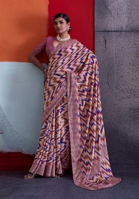 Multicolor Printed Crepe Saree Set