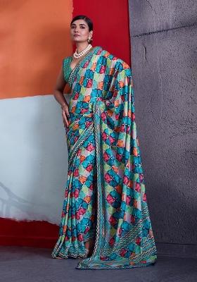 Green Printed Crepe Saree Set