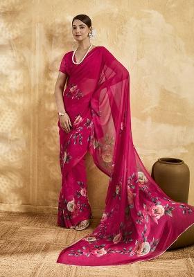 Pink Printed Georgette Saree Set