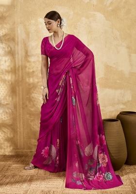 Pink Printed Georgette Saree Set