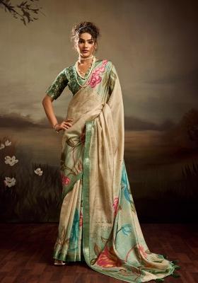 Light Green Printed Jacquard Saree Set