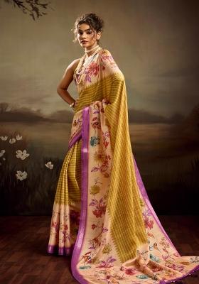 Beige Printed Jacquard Saree Set