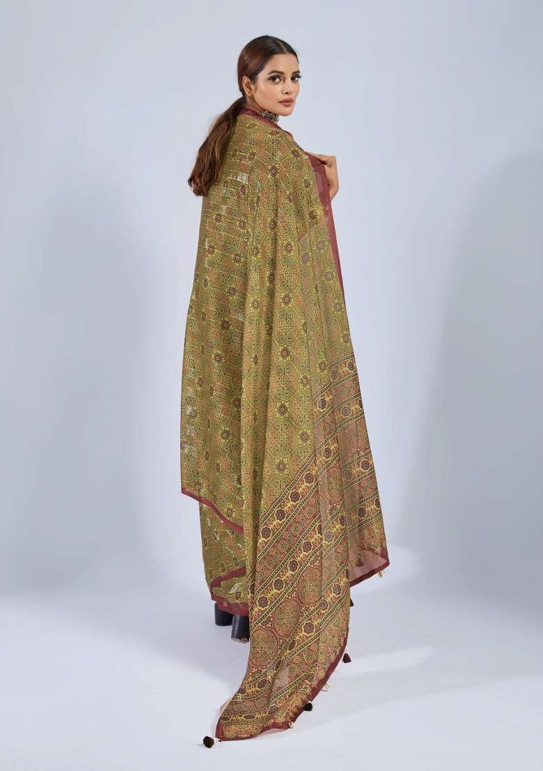 Mustard Sequin Work Chiffon Saree Set - Indya
