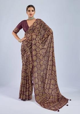 Maroon Sequin Work Chiffon Saree Set