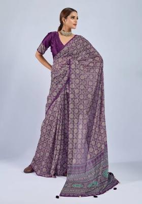 Purple Sequin Work Chiffon Saree Set