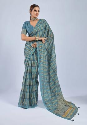 Blue Sequin Work Chiffon Saree Set