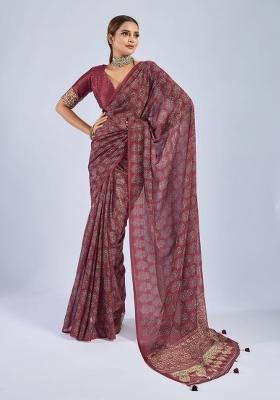 Maroon Sequin Work Chiffon Saree Set