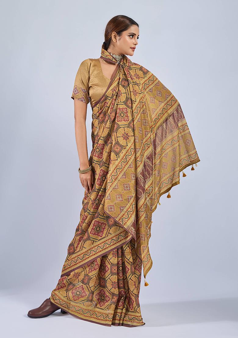 Yellow Sequin Work Chiffon Saree Set - Indya