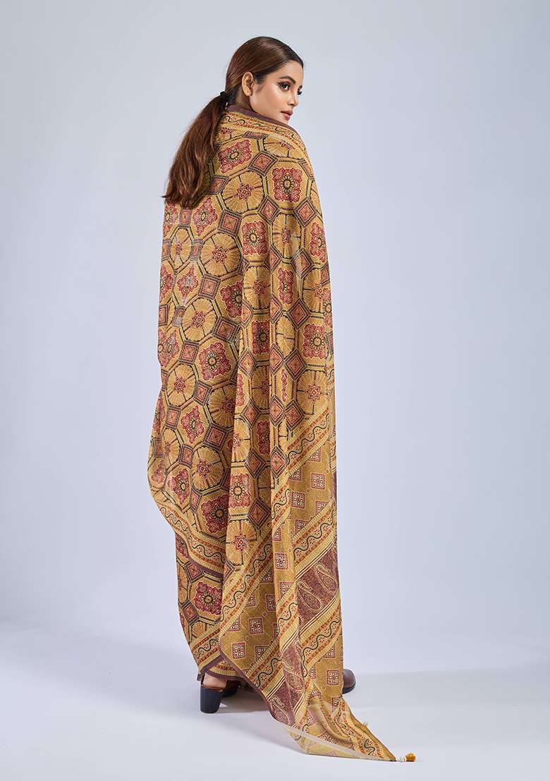 Yellow Sequin Work Chiffon Saree Set - Indya