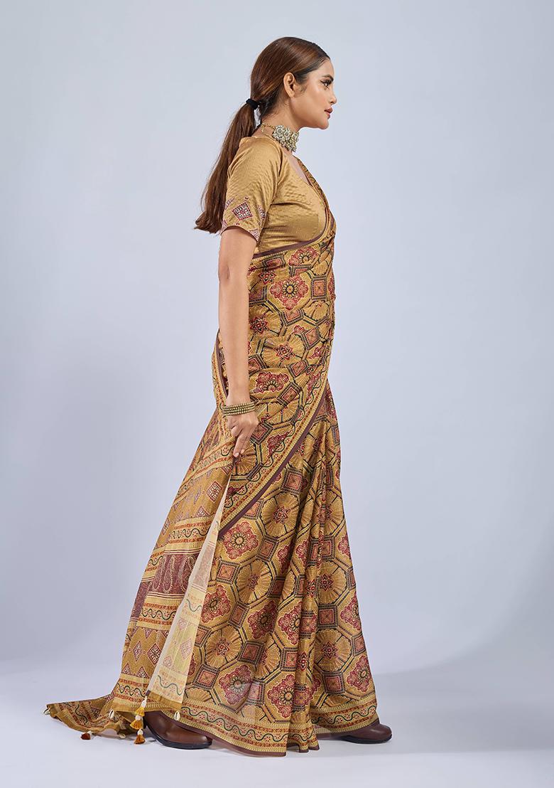 Yellow Sequin Work Chiffon Saree Set - Indya