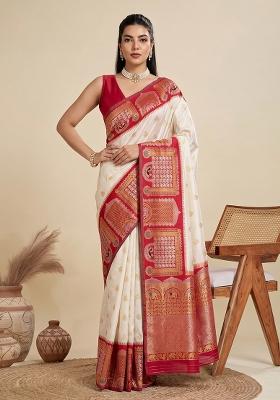 Off White Zari Work Silk Saree Set