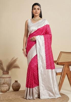 Pink Zari Work Silk Saree Set