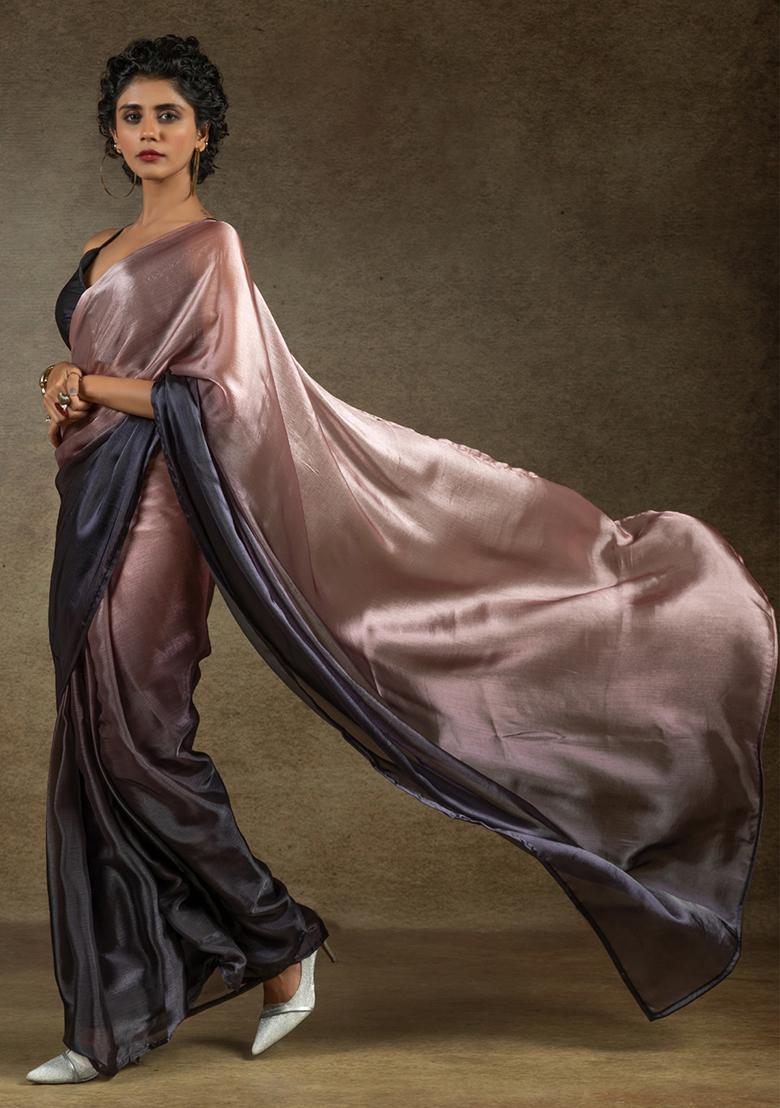 Peach Silk Saree Set - Indya