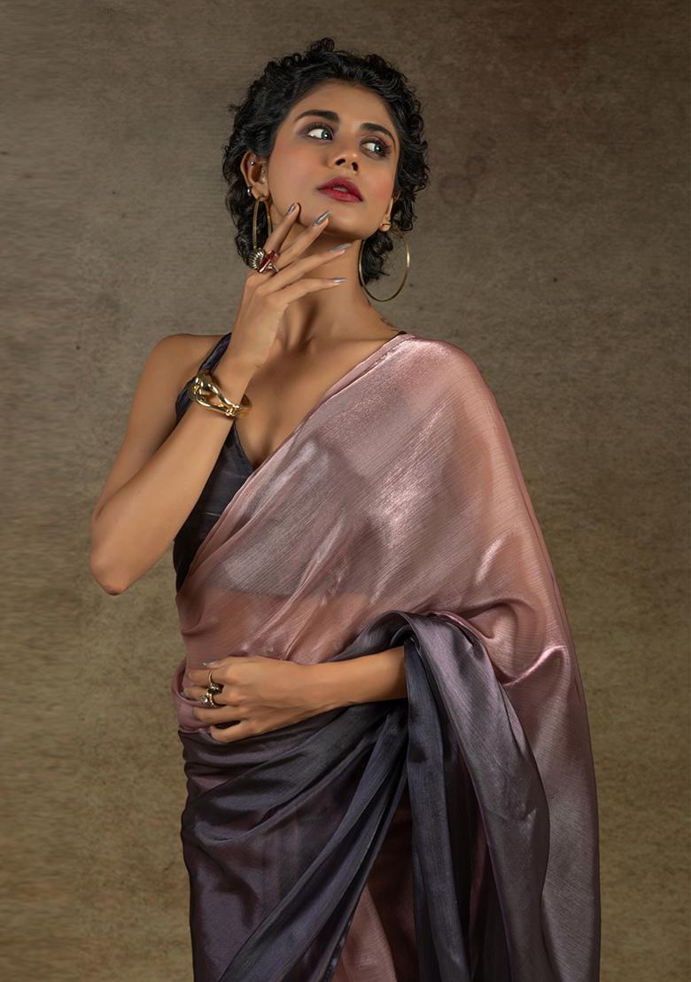 Peach Silk Saree Set - Indya
